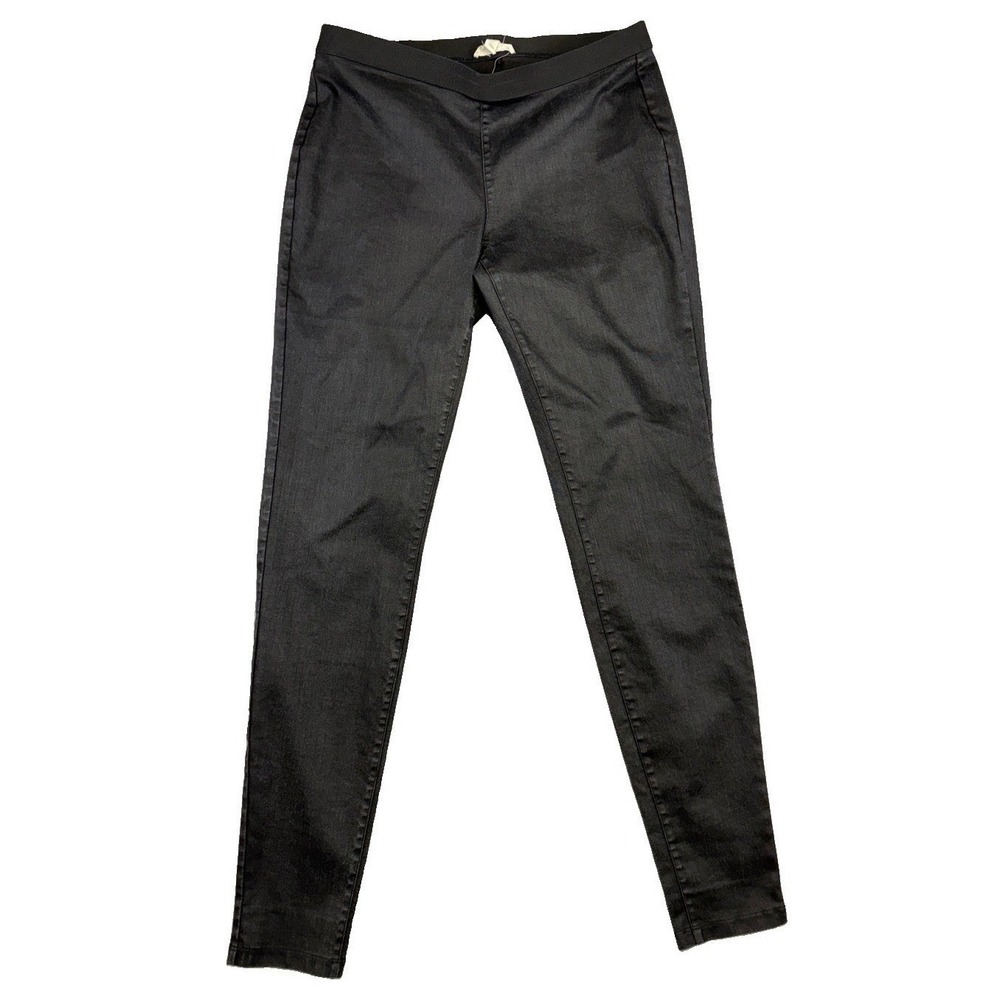 Eileen Fisher Black Waxed Coated Organic Cotton Blend Pants Size Sm Old Money